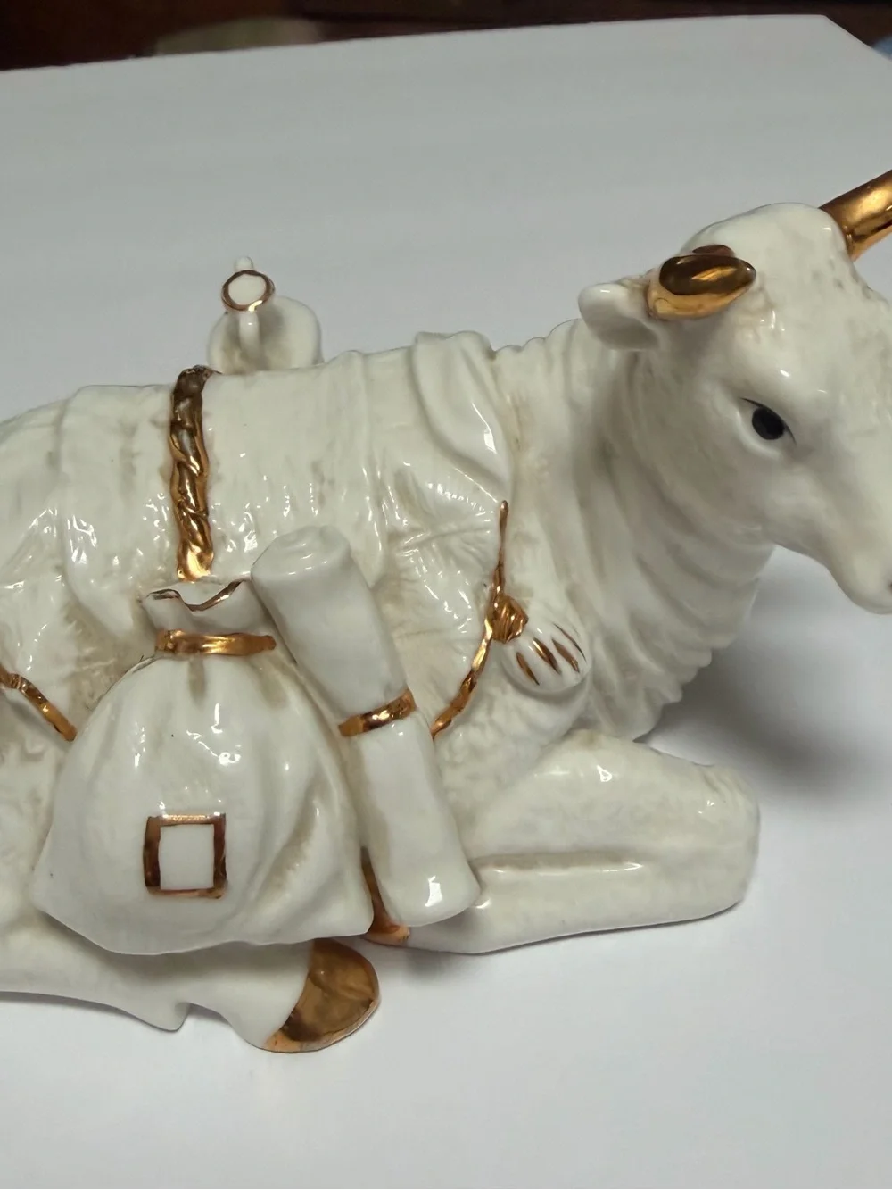 White Porcelain Cow with 24K Gold Decorative Bull Figurine - Holiday Home Decor